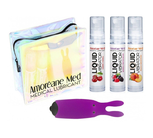 Набор из 3-х вкусов стимулирующего лубриканта Amoreane Med (3х10мл) и вибропули Adrien Lastic Purple