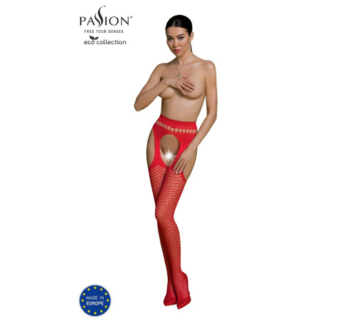 Эротические колготки-бодистокинг Passion ECO S002 red, с доступом, геометрическое плетение
