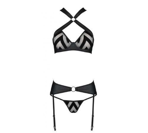 Сітчастий набір з візерунком: бюстгальтер з халтером, трусики та пояс для панчох Hima Set blackXXL/XXXL 