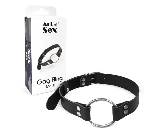 Кляп Металеве кільце із натуральної шкіри Art of Sex - Gag Ring Metal, колір Чорний
