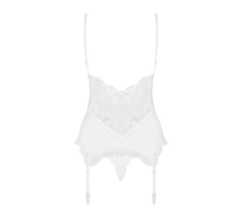 Сатиновый кружевной корсет Obsessive 810-COR-2 babydoll & thong L/XL, белый, корсет, танга