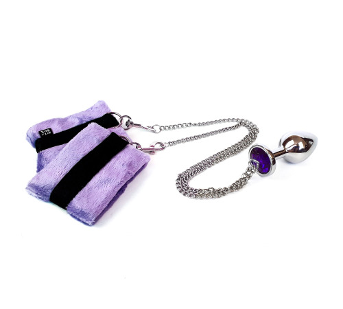 Наручники с металлической анальной пробкой Art of Sex Handcuffs with Metal Anal Plug size M Purple