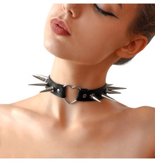 Чокер сердце с большими шипами, из натуральной кожи Art of Sex - Crystal, цвет Черный