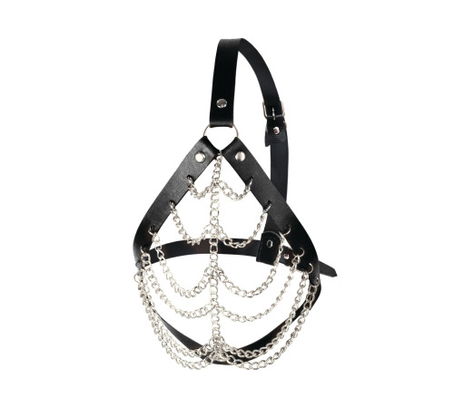 Маска с цепями Art of Sex - Devon, натуральная кожа, цвет черный