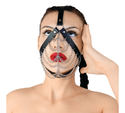 Маска с цепями Art of Sex - Devon, натуральная кожа, цвет черный