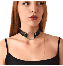 Чокер кольцо с шипами из натуральной кожи Art of Sex - Ruby, Черный