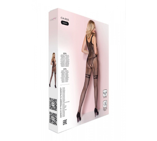 Сетчатый черный бодистокинг-боди с симметричным рисунком Casmir CA005 