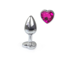 Металлическая анальная пробка Сердце S с Темно розовым кристаллом , длина 7см, диаметр 2,8см