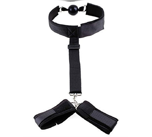 Кляп з пластиковою кулею та наручниками Art of Sex - Handcuffed Gag чорний