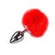 Металлическая анальная пробка Кроличий хвостик Alive Fluffy Plug L Red, диаметр 3,9 см