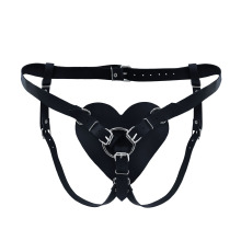 Трусики Сердце для страпона из натуральной кожи Feral Feelings - Hearts Strap-on Belt Black