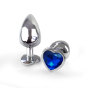 Металлическая анальная пробка Сердце М с Темно Синим кристаллом , длина 8см, диаметр 3,4см