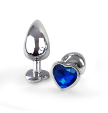 Металева анальна пробка Серце М із Темно Синім кристалом, довжина 8см, діаметр 3,4см