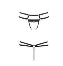 Трусики-стринги из стреп с кружевом LORRY THONG black S/M - Passion Exclusive