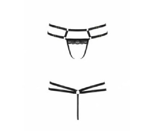 Трусики-стринги из стреп с кружевом LORRY THONG black S/M - Passion Exclusive