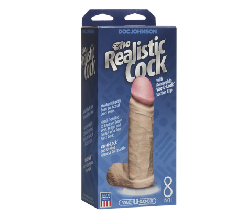 Фаллоимитатор Doc Johnson The Realistic Cock 8 inch White - PVC, Vack-U-Lock, диаметр 5,1см