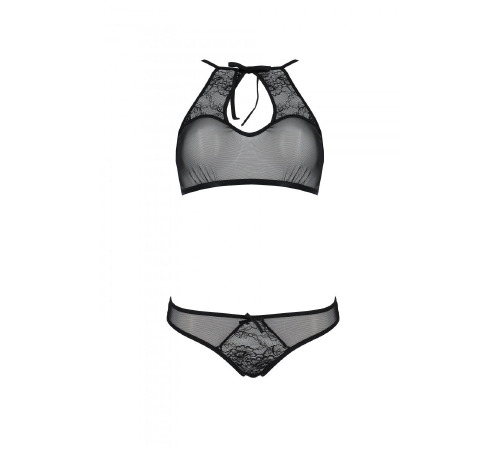 Комплект Passion URSULA SET black XXL/XXXL: бра, трусики с ажурным декором и открытым шагом
