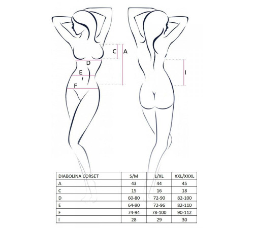 Корсет с открытой грудью DIABOLINA CORSET black S/M - Passion, пажи, трусики, полупрозрачный