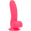 Ребристый фаллоимитатор на присоске ADDICTION — Tom 7″ Dildo With Balls — Pink, вибропуля в подарок