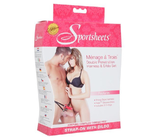 Страпон для подвійного проникнення для пари Sportsheets Menage a Trois for Two, діаметр 3,3см