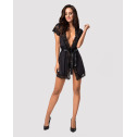 Сатиновый открытый пеньюар на поясе Obsessive 810-PEI–1 peignoir black XXL, черный