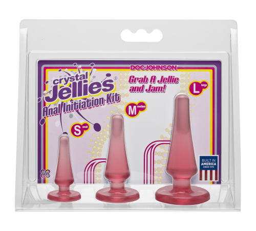 Набор анальных пробок Doc Johnson Crystal Jellies - Pink, макс. диаметр 2см - 3см - 4см