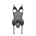 Корсет Passion Christa Corset black L/XL: з підв'язками та ажурним ліфом, стрінги у комплекті
