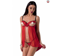 Прозорий пеньюар із відкритими грудьми CHERRY CHEMISE red L/XL - Passion Exclusive, трусики