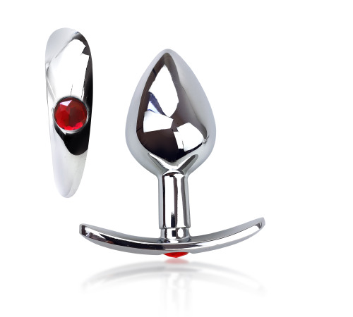 Металлическая анальная пробка для длит. ношения с Красным кристаллом М, Диаметр 3,2, Длина 7,5