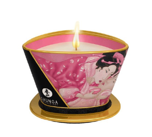 Массажная свеча Shunga Massage Candle – Rose Petals (170 мл) с афродизиаками