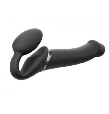 Безремневой страпон с вибрацией Strap-On-Me Vibrating Black L, диаметр 3,7см, пульт ДУ, регулируемый