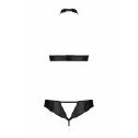 Комплект из эко-кожи Passion Malwia Set with Open Bra black L/XL: топ и трусики с люверсами 