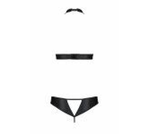 Комплект із еко-шкіри Passion Malwia Set with Open Bra black L/XL: топ і трусики з люверсами