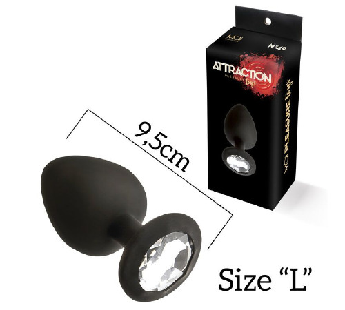 Анальна пробка з кристалом MAI Attraction Toys №49 Black, довжина 9,5 см, діаметр 4 см