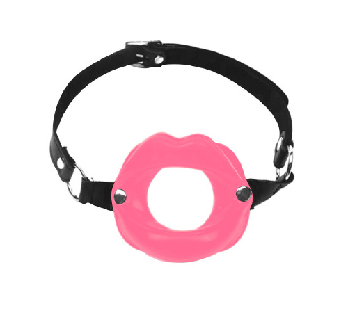 Кляп розширювач у формі губ - Gag Lips, натуральна шкіра, Рожевий