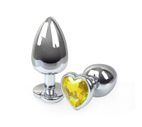Металева анальна пробка Серце L з Жовтим кристалом, довжина 9см, діаметр 4см