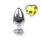 Металева анальна пробка Серце L з Жовтим кристалом, довжина 9см, діаметр 4см