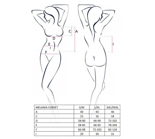 Корсет з пажами MELANIA CORSET black L/XL - Passion, трусики, напівпрозорий