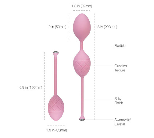 Розкішні вагінальні кульки PILLOW TALK - Frisky Pink з кристалом, діаметр 3,2 см, вага 49-75г