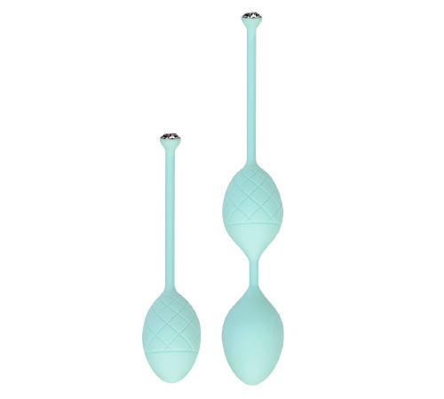 Роскошные вагинальные шарики PILLOW TALK - Frisky Teal с кристаллом, диаметр 3,2см, вес 49-75г