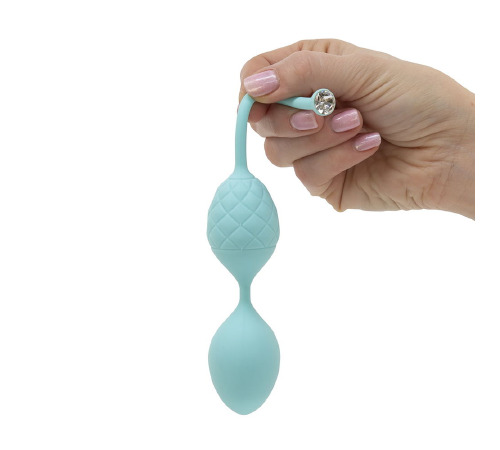 Роскошные вагинальные шарики PILLOW TALK - Frisky Teal с кристаллом, диаметр 3,2см, вес 49-75г