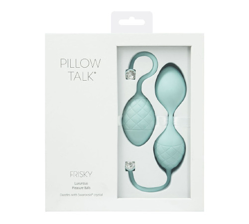 Роскошные вагинальные шарики PILLOW TALK - Frisky Teal с кристаллом, диаметр 3,2см, вес 49-75г