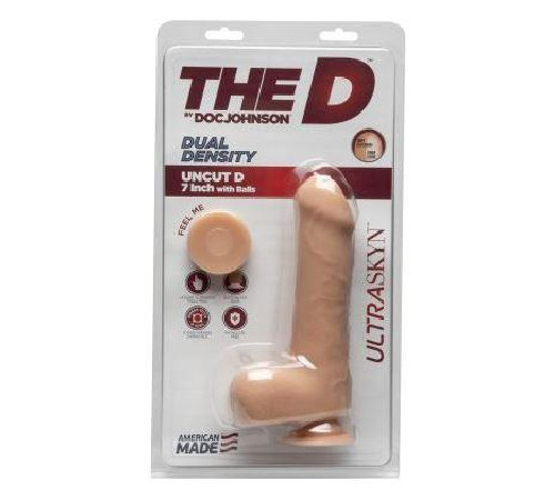 Фалоімітатор Doc Johnson The D - Uncut D - 7 Inch With Balls ULTRASKYN, діаметр 4,5 см, необрізаний