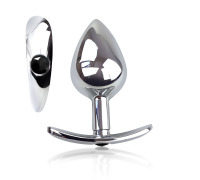 Металлическая анальная пробка для длит. ношения с Черным кристаллом L, Диаметр 3.7, Длина 8.7