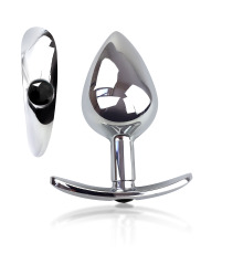 Металева анальна пробка для довготривалого носіння з Чорним кристалом L, Діаметр 3.7, Довжина 8.7