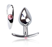 Металева анальна пробка для довготривалого носіння з Рожевим кристалом М, Діаметр 3,2, Довжина 7,5