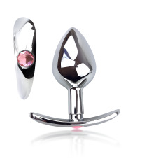 Металлическая анальная пробка для длит. ношения с Розовым кристаллом М, Диаметр 3,2, Длина 7,5