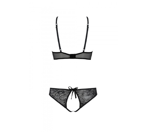Комплект Passion URSULA SET black XXL/XXXL: бра, трусики с ажурным декором и открытым шагом