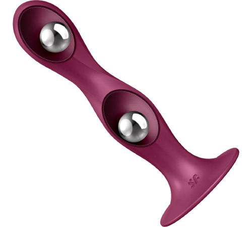 Дилдо Satisfyer Double Ball-R Red, унісекс, рухомі кульки всередині, на присосці