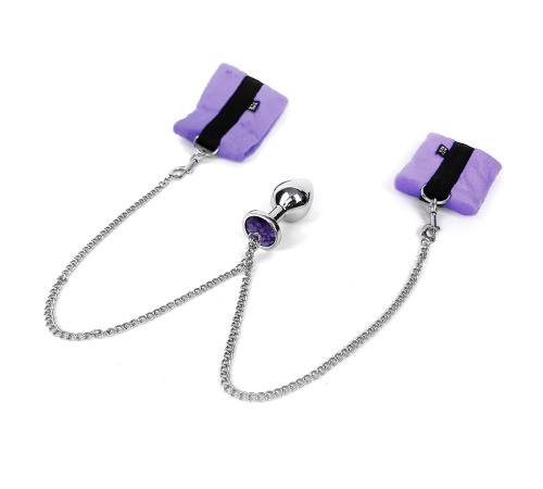 Наручники с металлической анальной пробкой Art of Sex Handcuffs with Metal Anal Plug size M Purple